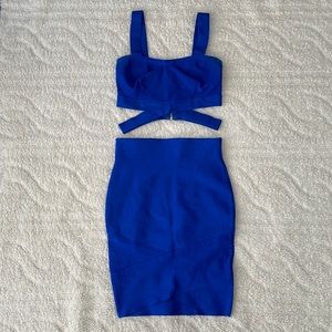 Wow Couture Bandage Cobalt Blue Skirt & Crop Top Set